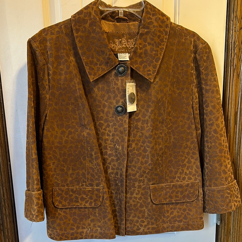 NWT Leather Leopard Print Jacket